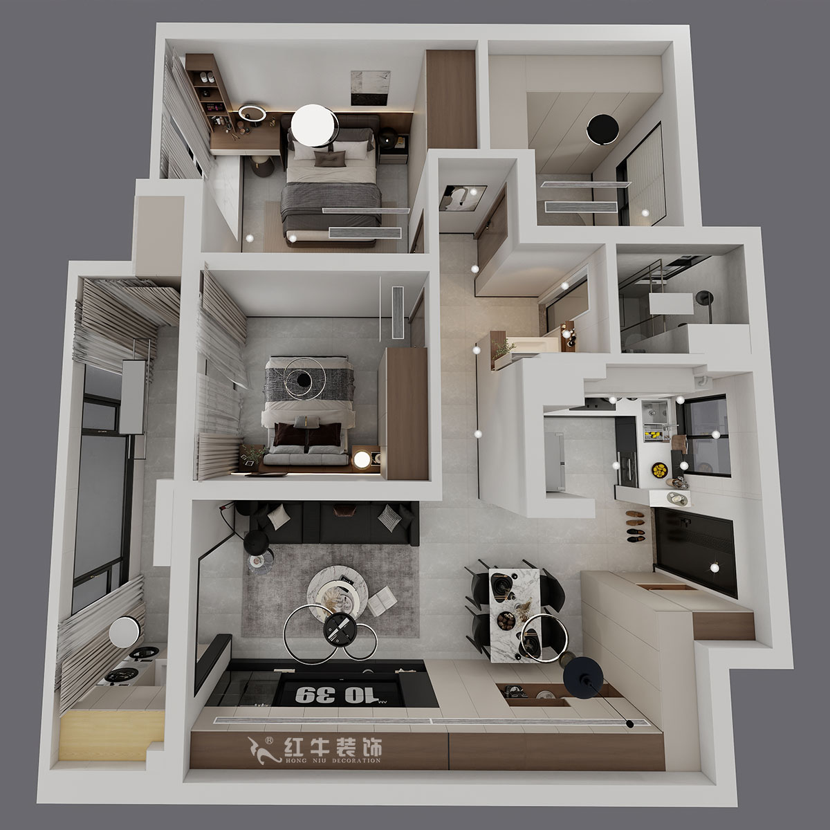 魏明花｜万科久都荟A区2-2102-89㎡-现代简约风格｜3室2厅1卫｜二手房装修｜定制家｜全包12万｜00_04鸟瞰图